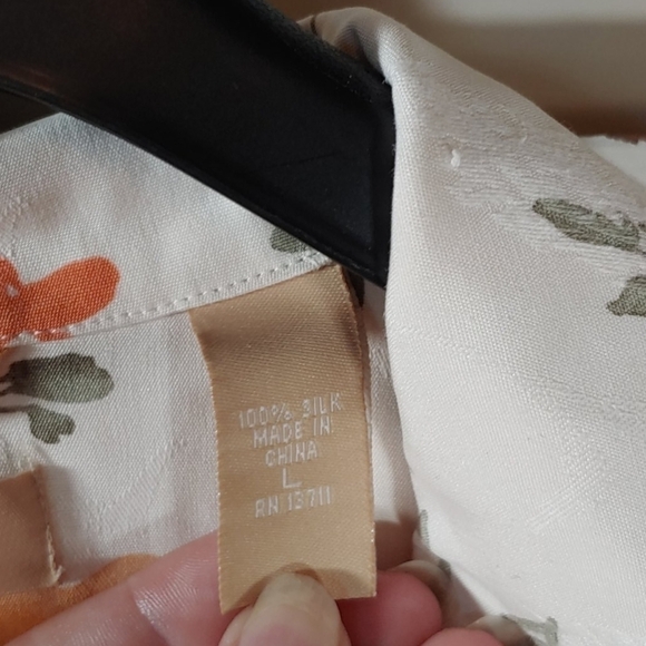 Kate Hill Floral Print Silk Top Short Sleeve Orange White Button Up Size Large - Picture 3 of 8